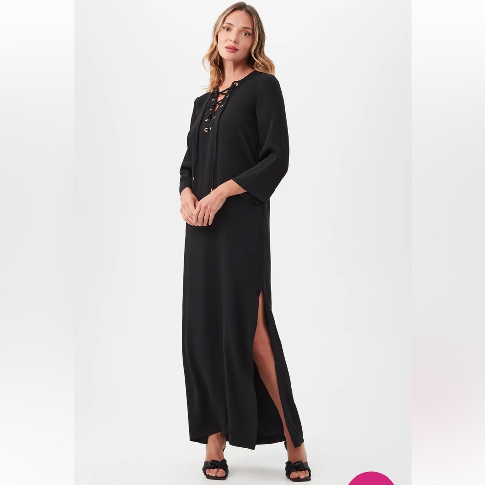 NWT Trina Turk black catamaran dress with tie criss cross neck XS